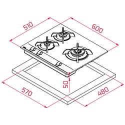 Placa de gas Teka GBC 63010 KBB 3 fuegos, gas, negro