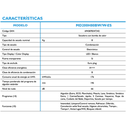 Secadora Midea MD200H80BW/W-ES  8kg, A+++, Bomba Calor