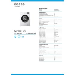 Lavadora Edesa EWF-7201 WH 7kg, 1200rpm, clase D